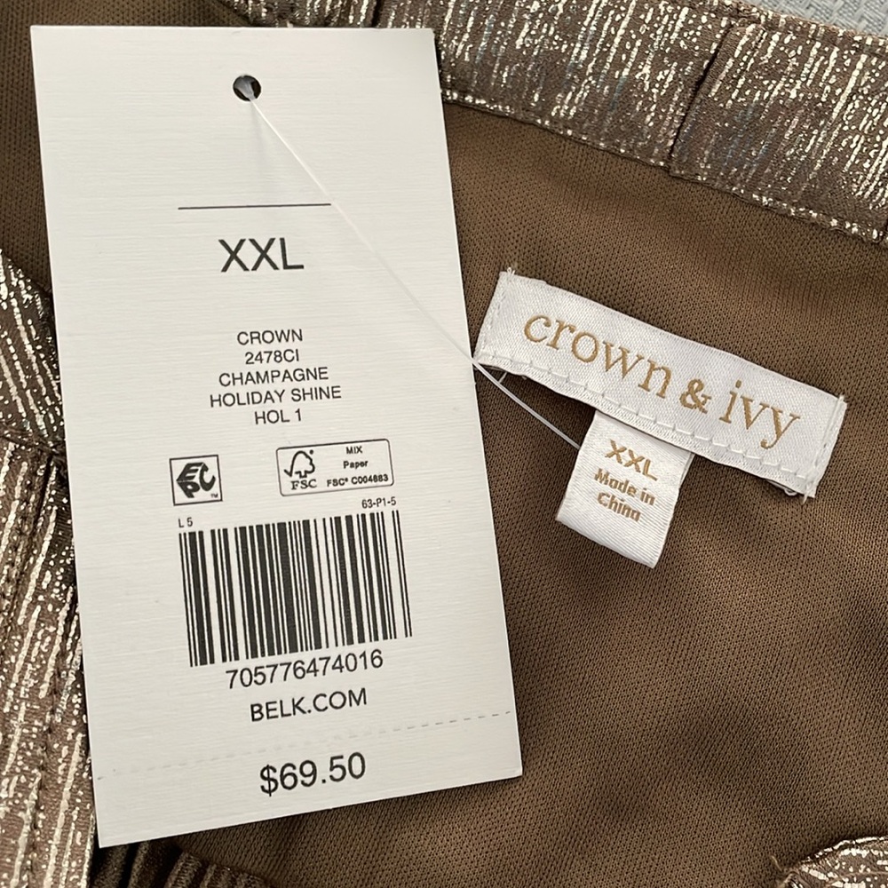 New Crown & Ivy Gold Shimmer Long Sleeve V-Neck Blouse Size XXL - Picture 4 of 9